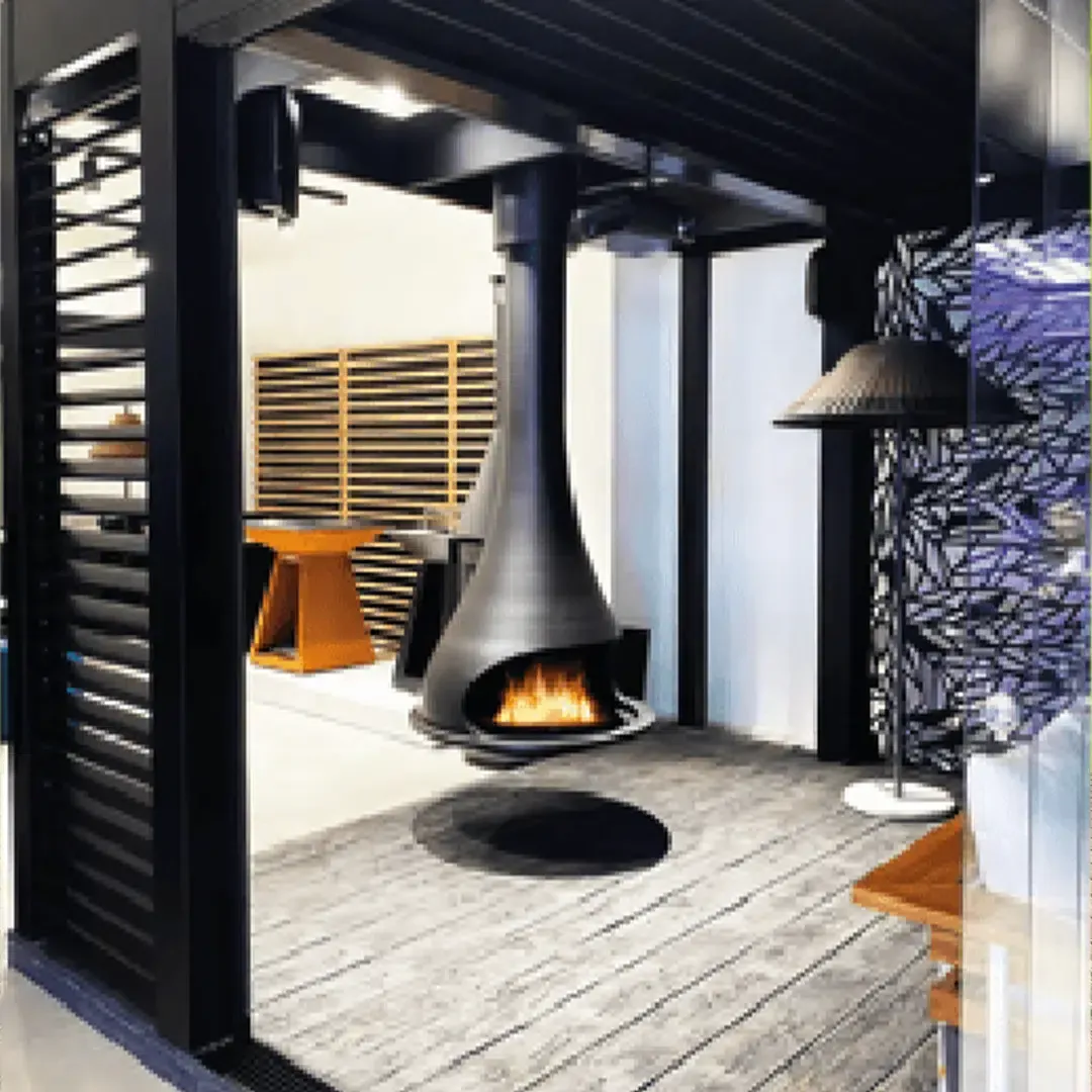 cheminée sous pergola bioclimatique Antibes 