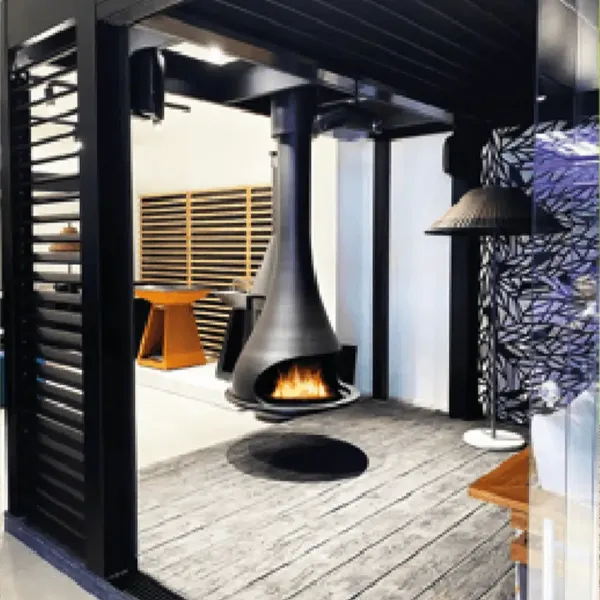 cheminée sous pergola bioclimatique Antibes 